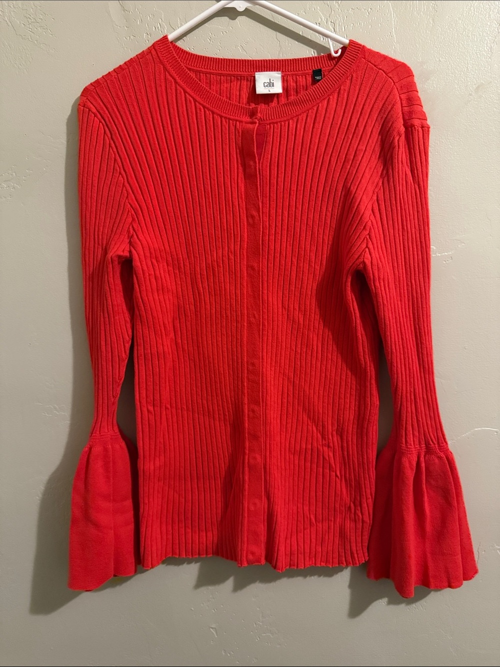 CAbi Tangerine Orange Ribbed Cardigan with Bell Sleeves
